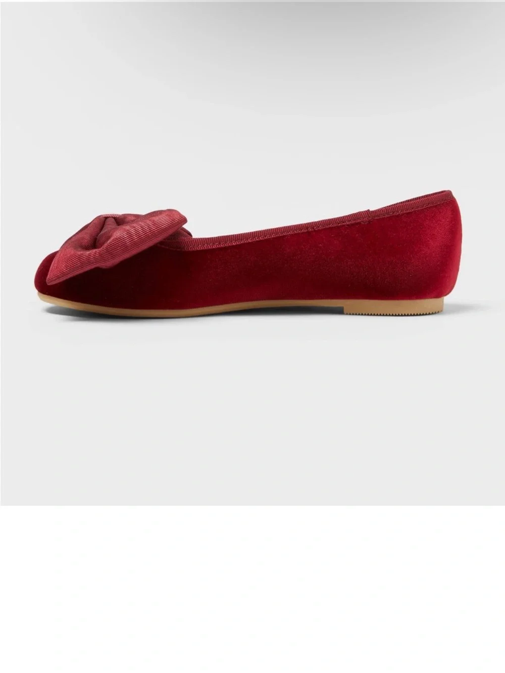 Girls Ruby Red Burgundy Velvet Red Bow Ballet Flats
